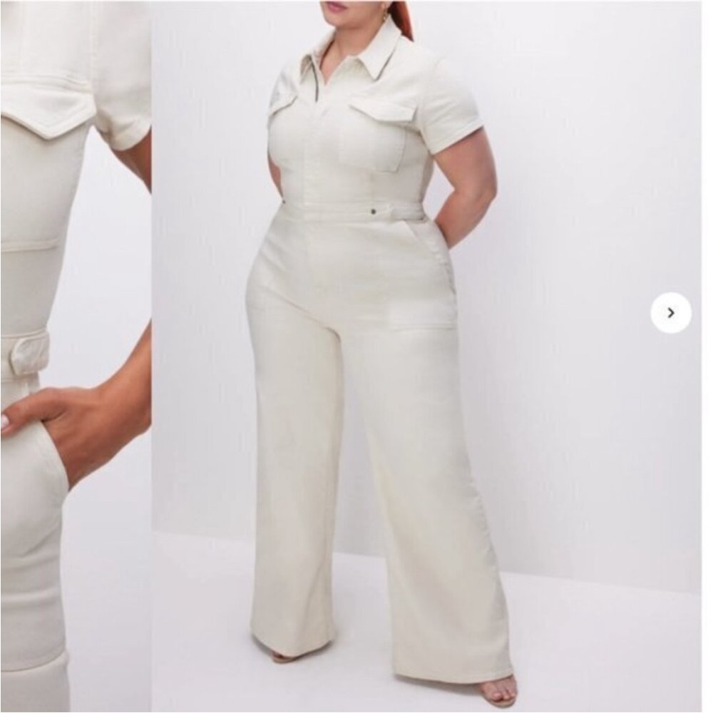 NWT GOOD AMERICAN • fit for success palazzo jumpsuit in bone sz 7 (4XL)